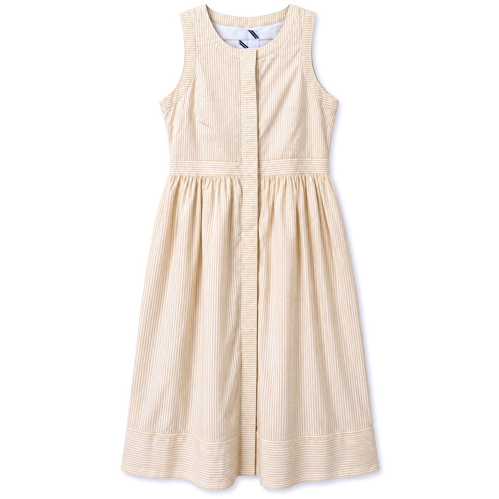 Addison Bay Yellow White Striped Sleeveless Midi Dress Banded Waist Large